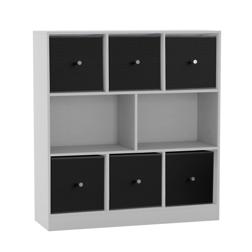 URBN Living (White Bookcase, Black Drawer) Asymmetrical 8 Cube Bookcase Shelf Storage Unit with 6 Fabric Drawer Inserts 1