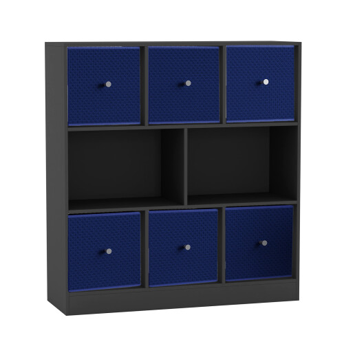 URBN Living (Black Bookcase, Royal Blue Drawer) Asymmetrical 8 Cube Bookcase Shelf Storage Unit with 6 Fabric Drawer Inserts 1