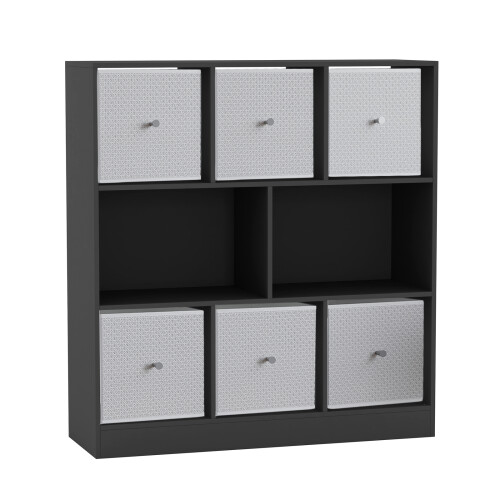 URBN Living (Black Bookcase, White Drawer) Asymmetrical 8 Cube Bookcase Shelf Storage Unit with 6 Fabric Drawer Inserts 1