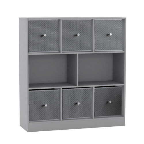URBN Living (Grey Bookcase, Light Grey Drawer) Asymmetrical 8 Cube Bookcase Shelf Storage Unit with 6 Fabric Drawer Inserts 1