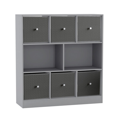 URBN Living (Grey Bookcase, Dark Grey Drawer) Asymmetrical 8 Cube Bookcase Shelf Storage Unit with 6 Fabric Drawer Inserts 1