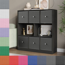 (Black Bookcase, Pastel Pink Drawer) Asymmetrical 8 Cube Bookcase Shelf Storage Unit with 6 Fabric Drawer Inserts