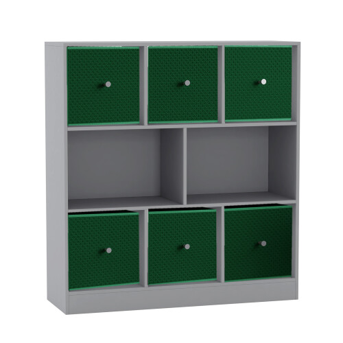 URBN Living (Grey Bookcase, Green Drawer) Asymmetrical 8 Cube Bookcase Shelf Storage Unit with 6 Fabric Drawer Inserts 1