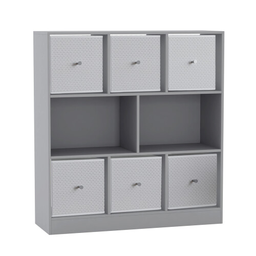 URBN Living (Grey Bookcase, White Drawer) Asymmetrical 8 Cube Bookcase Shelf Storage Unit with 6 Fabric Drawer Inserts 1