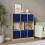 URBN Living (Oak Bookcase, Royal Blue Drawer) Asymmetrical 8 Cube Bookcase Shelf Storage Unit with 6 Fabric Drawer Inserts 4