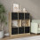 URBN Living (Oak Bookcase, Black Drawer) Asymmetrical 8 Cube Bookcase Shelf Storage Unit with 6 Fabric Drawer Inserts 4