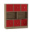 URBN Living (Oak Bookcase, Red Drawer) Asymmetrical 8 Cube Bookcase Shelf Storage Unit with 6 Fabric Drawer Inserts 2