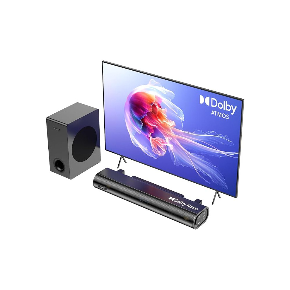 Hiwill 2.1CH Dolby Atmos Soundbar, 200W Peak Power Sound bar for TV, TV Soundbar with 5.25'' Big Subwoofer, Adjustable Treble and Bass
