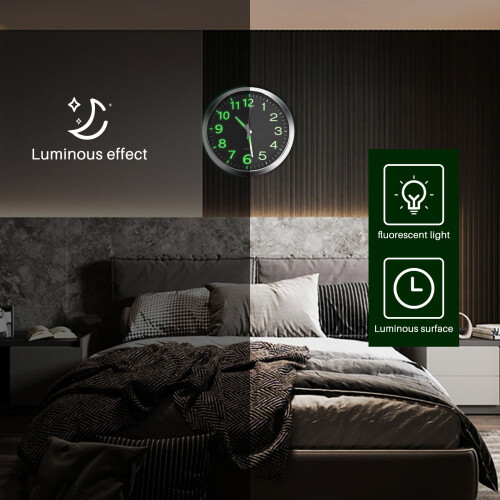 12 Inch Round Large Luminous Wall Clock Glow in the Dark -Silver 1