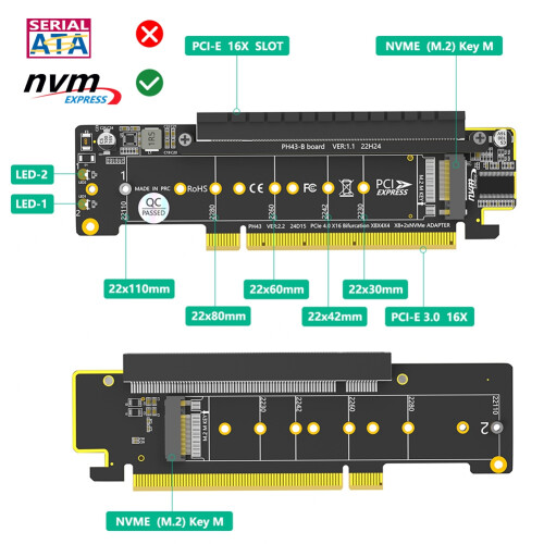 Dual NVMe PCIe Adapter, for M.2 NVMe SSD Adapter 2