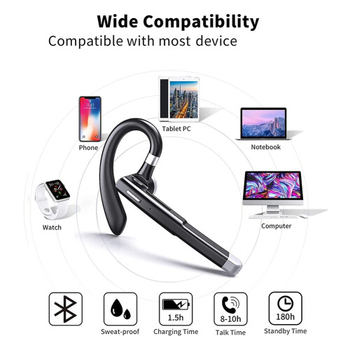 Wireless Bluetooth Headset Hands Free Single Mic for Office/Driving A 1