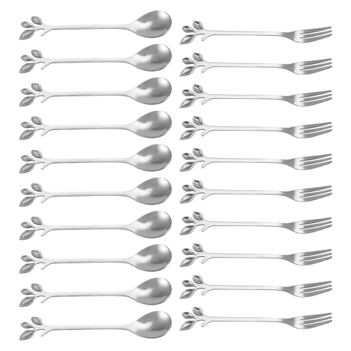 20 Pcs 4.7 Inch Cake Fork,Coffee Spoon,Silver,(10 Spoon + 10 Fork) 2
