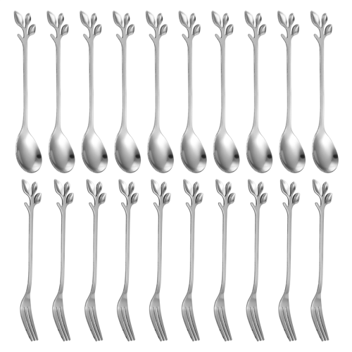 20 Pcs 4.7 Inch Cake Fork,Coffee Spoon,Silver,(10 Spoon + 10 Fork) 1