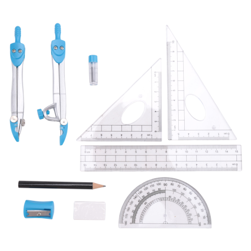 10Pcs School Protractor Set Rulers for Maths and Engineering, Blue 1