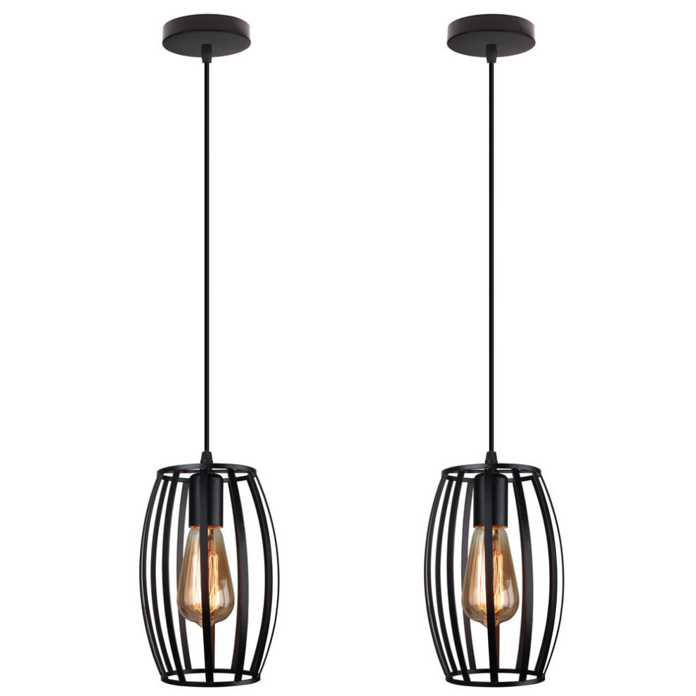 2X LáMparas De Colgar Retro LáMpara Vintage LáMparas De Colgar De Jaula GeoméTrica Para Dormitorio, Sala De Estar, Comedor, Cocina Negro-image
