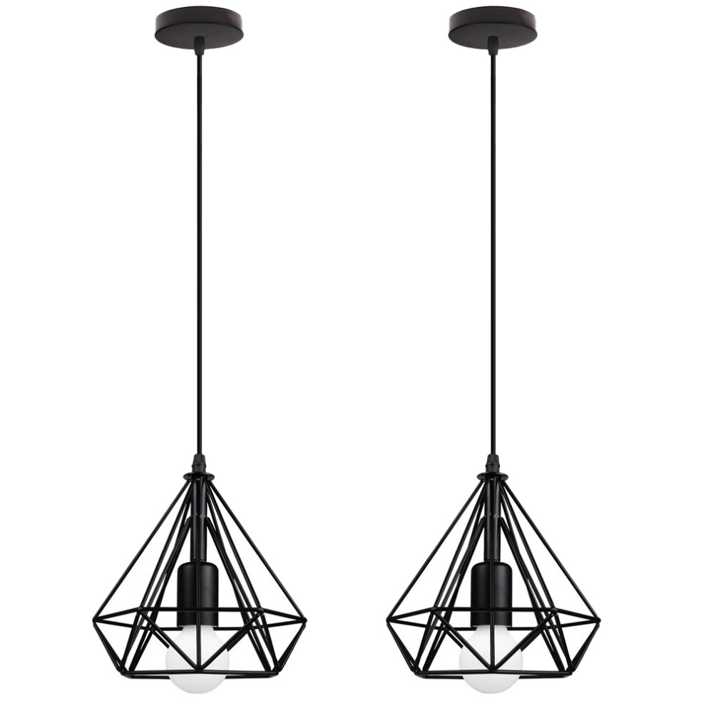 2 Pack Metal Cage Chandelier Diamond Shape Hanging Light 20CM Retro Industrial Style Pendant Light Vintage Antique Pendant Lamp Black-image-OPC-P8979SZ-NEW