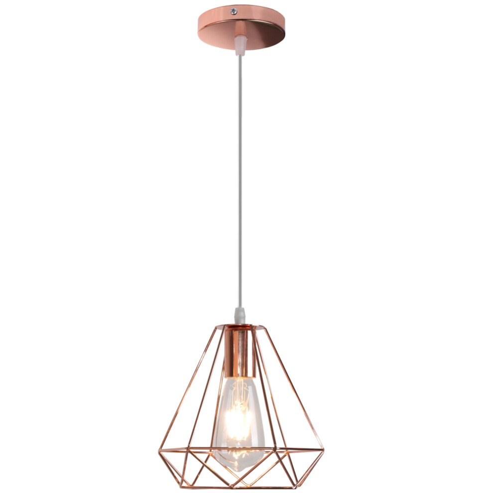 Lampe À Suspension Industrielle Vintage en Or Rose 20CM Lustre en Diamant en Métal Plafonnier Moderne Pour Hôtel, Cuisine, Ferme, Couloir