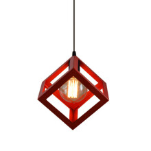 Lampadari A Sospensione Moderna Retro Lampade Da Soffitto Creativa Quadrata Lampadari A Sospensione In Metallo Lampadario Geometrica(Rosso)