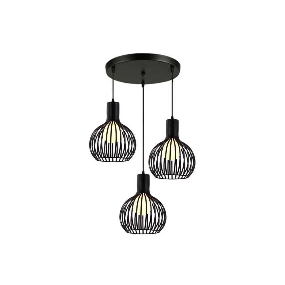Lustre Créatif Rétro Suspension Luminaire Réglable en Hauteur E27 3 Lumières Plafonnier Antique Noir