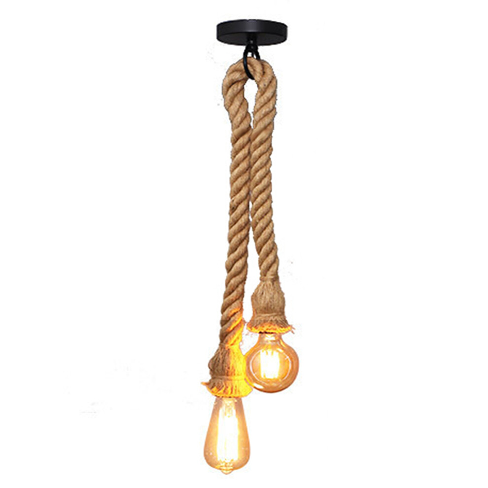 100CM LáMparas De Colgar Vintage Colgante Industrial Doble Cabeza,LáMpara De Techo Cuerda De CáñAmo Estilo De Retro E27 Para Restaurante Bar-image
