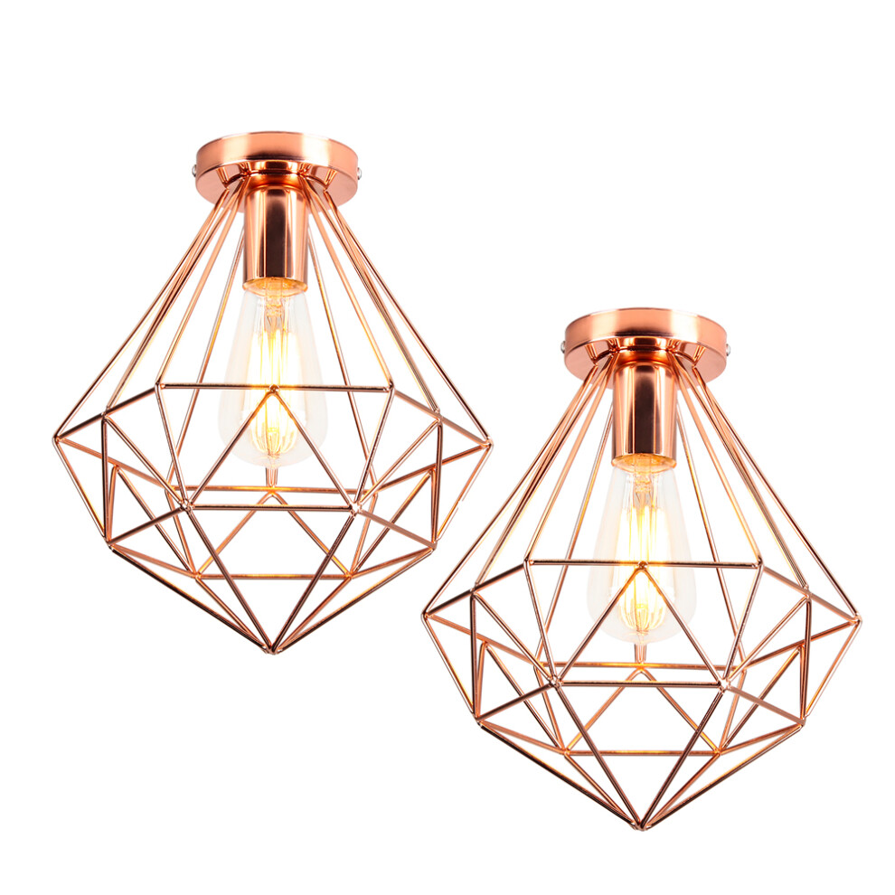 2PCS Plafonnier Antique en Diamant 26CM Luminaire Plafonnier Moderne Lampe de Plafond Vintage E27 Pour Loft, Bureau, Intérieur Or Rose