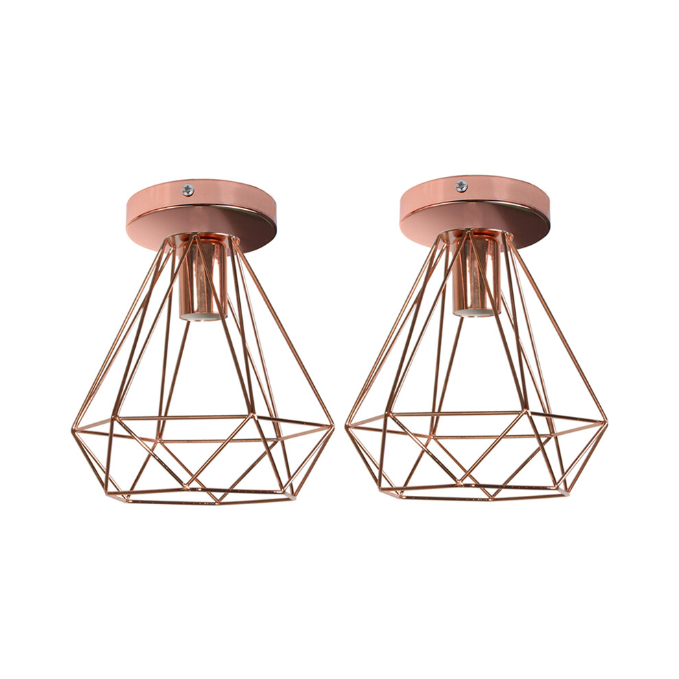 2PCS Plafonniers D'Intérieur Plafonniers en Métal Or Rose Vintage Lampe de Plafond Rétro Diamant Pour Salle À Manger Bar Café Chambre Bureau E27