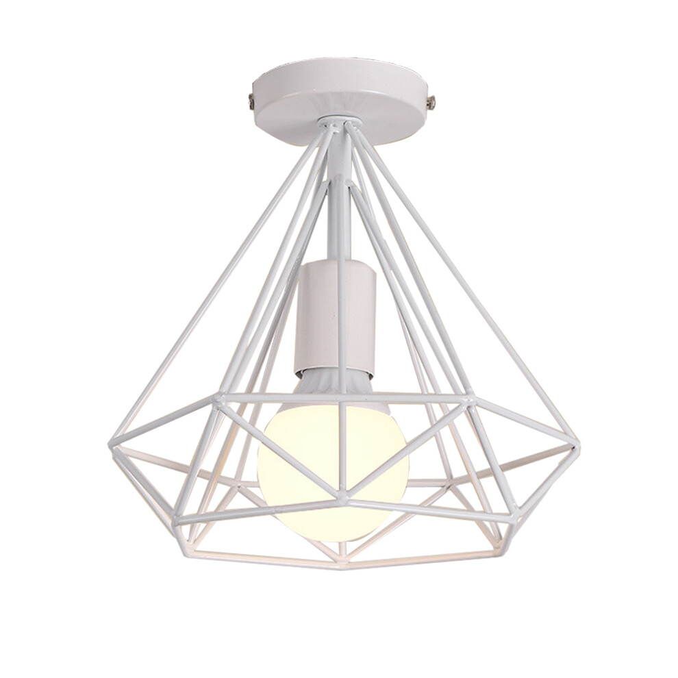 Lustre Vintage De Jaula Forma De Diamante 25CM (Blanco)Retro LáMpara De Techo Industrial Para SalóN De Comedor Hotel Restaurante Interior-image