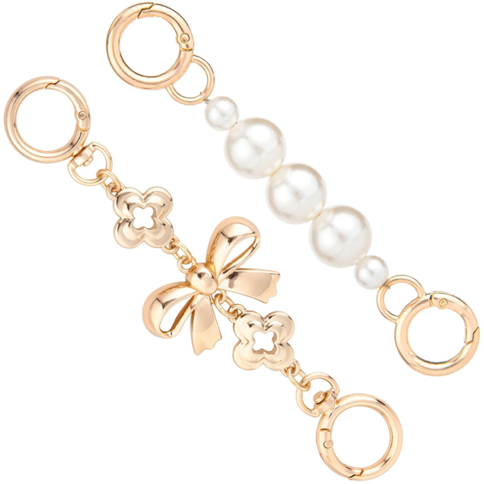 2 Pcs Bow Bag Extender Chain, Metal Pearl Extender Chains Gold 4852133383200