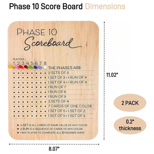 Phase 10 Score Board, Round Tracker for Phase 10 Card Game 1