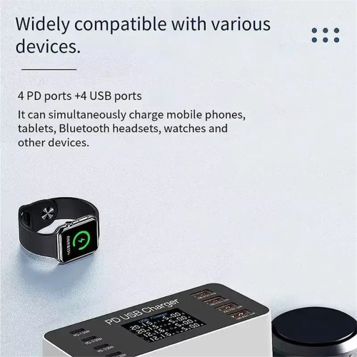 65W Φορτιστής USB PD με 8 θύρες και οθόνη LCD για tablet, EU πρίζα 2