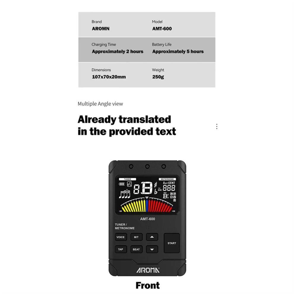 AROMA Universal Metronome Tuner Rechargeable Digital Metronome