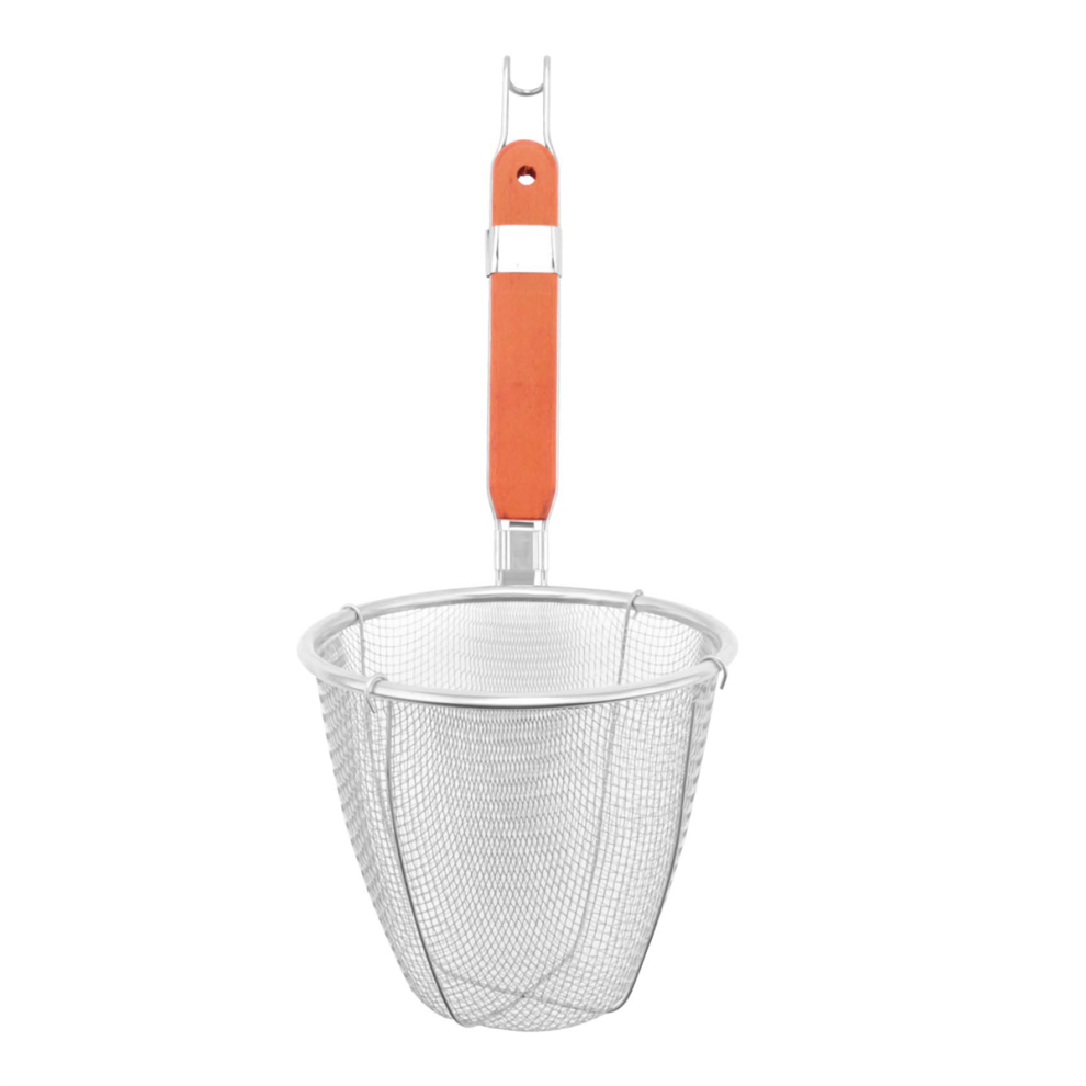 Wooden Handle Stainless Steel Kitchen Ware Dumplings Noodles Mesh Strainer 5.3" x 4.9"-image-OPC-PHPXP9B-NEW