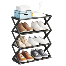 Étagère à chaussures multifonctionnelle en acier en forme de X, noire