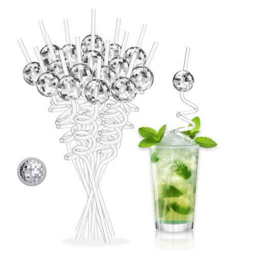 16PCS Disco Ball Straws, Disco Party Decorations Straws 1
