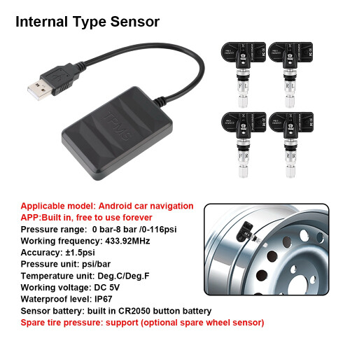 Bil TPMS Dæktryksovervågningssystem USB Android Navigation Dæk 1