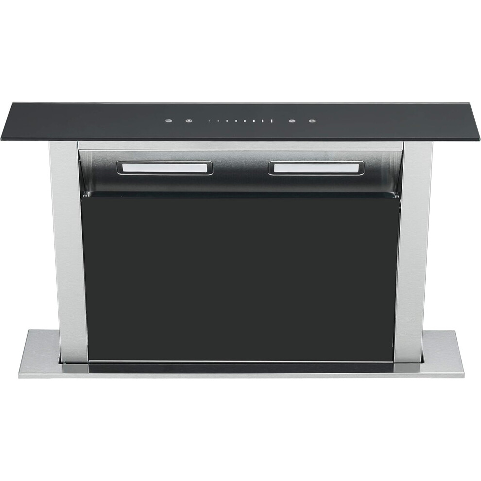 Cookology Downdraft Extractor Fan 60Cm Kitchen Island Cooker Hood ( Glass) Black