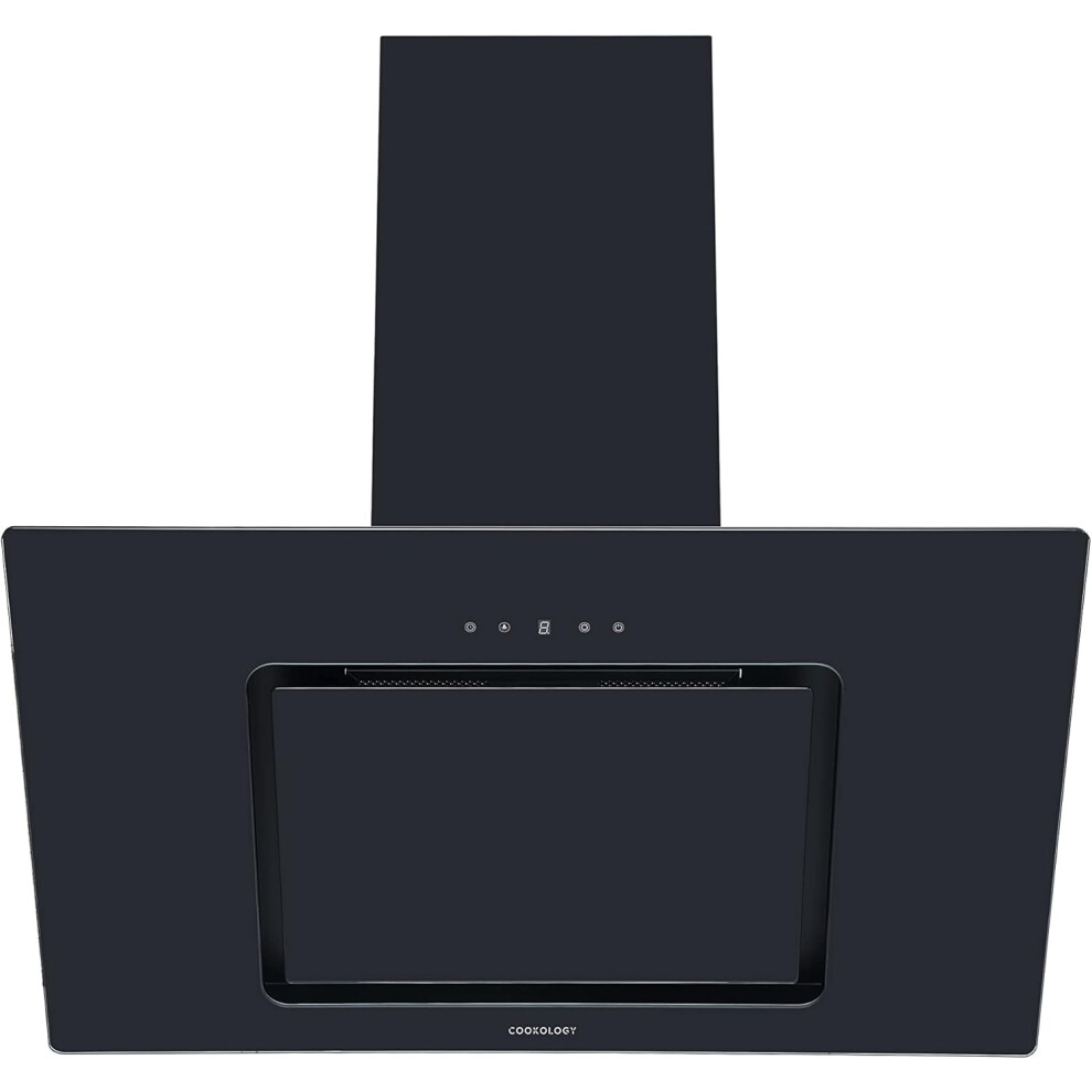 Cookology VER805BK/A++ 80cm Black Angled Glass Chimney Cooker Hood | Touch Controls