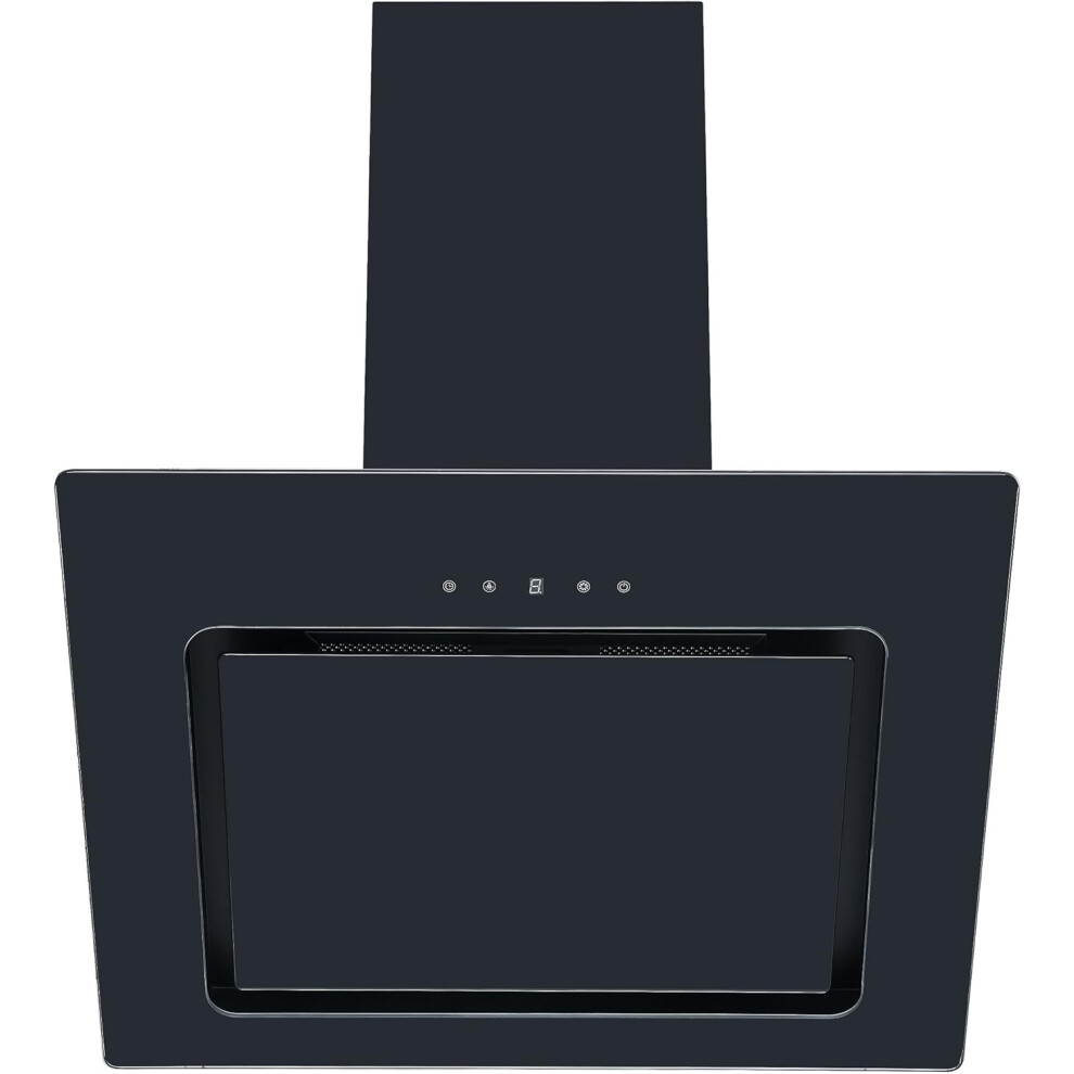 Cookology VER605BK/A++ 60cm Angled Glass Cooker Hood, Touch Control, 3 Speeds, LED, Auto Timer - Black
