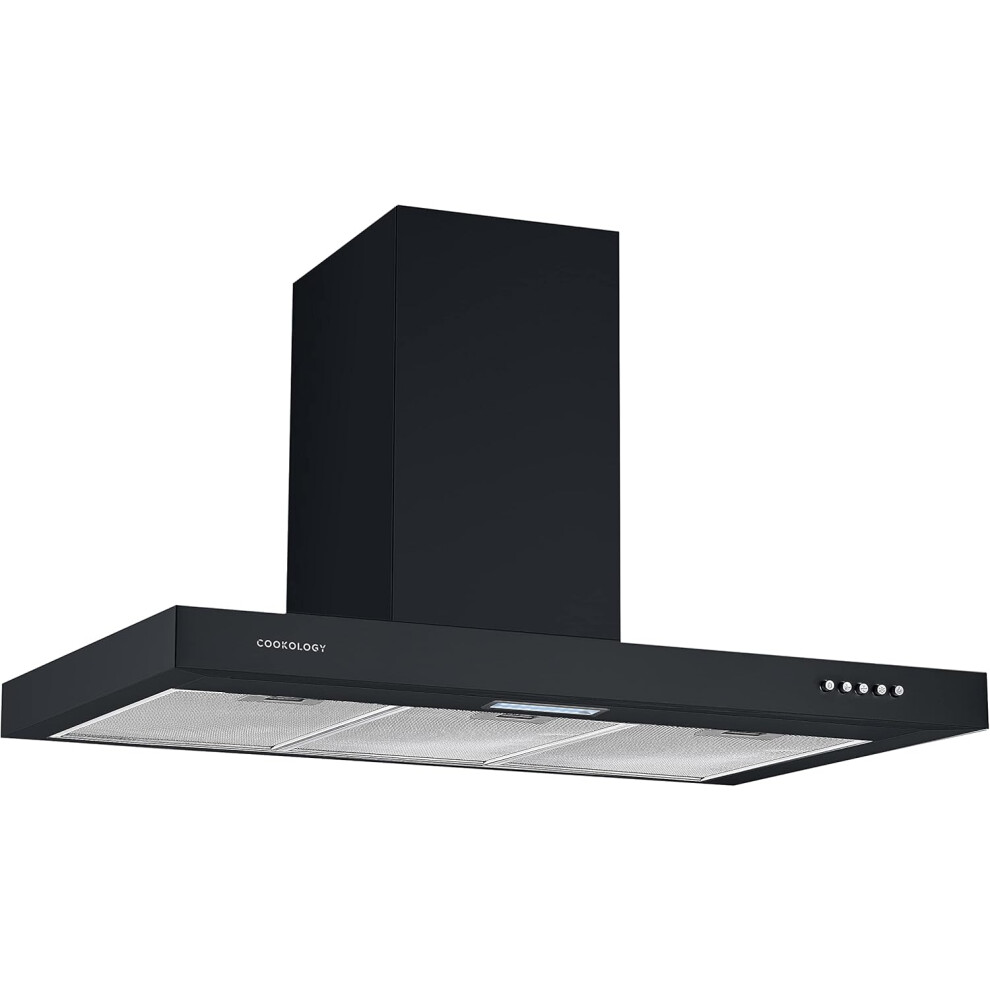 Cookology TSH901BK A+ Energy Rated 90cm Chimney Cooker Hood Extractor Fan, 3 Speed 315m3/hour, LED Lights, Wall Mount Range Hoods - in Black