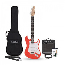 3/4 Electric Guitar LA by Gear4music with Gigbag For Beginners (10W Amp Pack, Red)