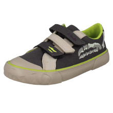(Grey, UK 9.5 Infant) Boys Clarks Dinosaur Canvas Shoes with Multi Strap Fastening - Foxing Stomp