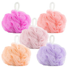 GEEZY 5x Shower Body Puffs Loofah Sponge with Storage Bag Exfoliating Wash Scrunchies