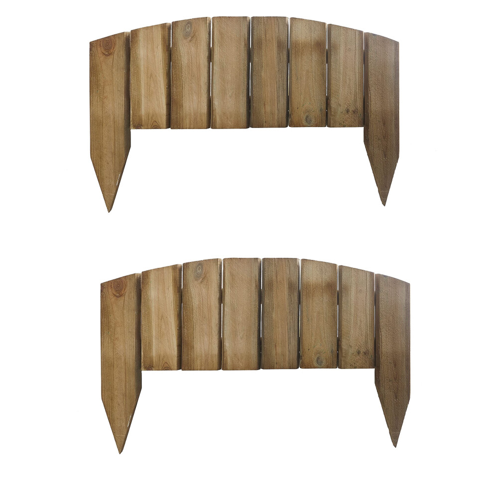 Curved Top Wooden Picket Log Edging Garden Wood Border Fencing Timber Lawn Roll Border Fence Set Of 2 5060243379955