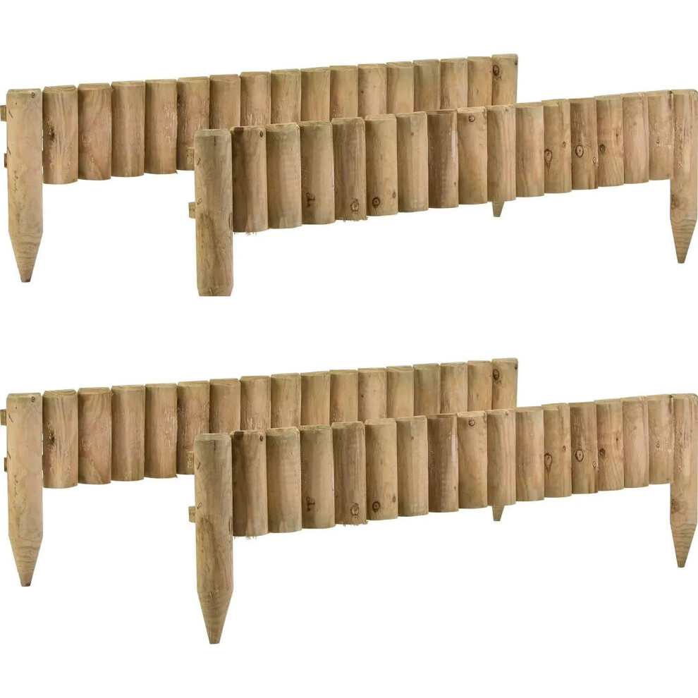Mnd Dealings 4-Pack Wooden Fix Picket Log Border Fence, 1M, Brown, For Lawn Edgings, Planters Or Garden Sectioning 7865643321188