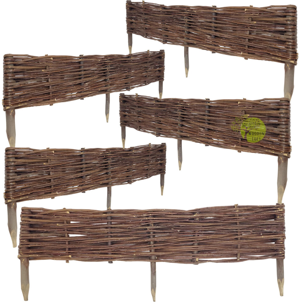 Weeco Willow Flower Bed Border Set Of 5 (100 Cm X 20 Cm) - Rustic Willow Wood Fence - Brown 5905935340816