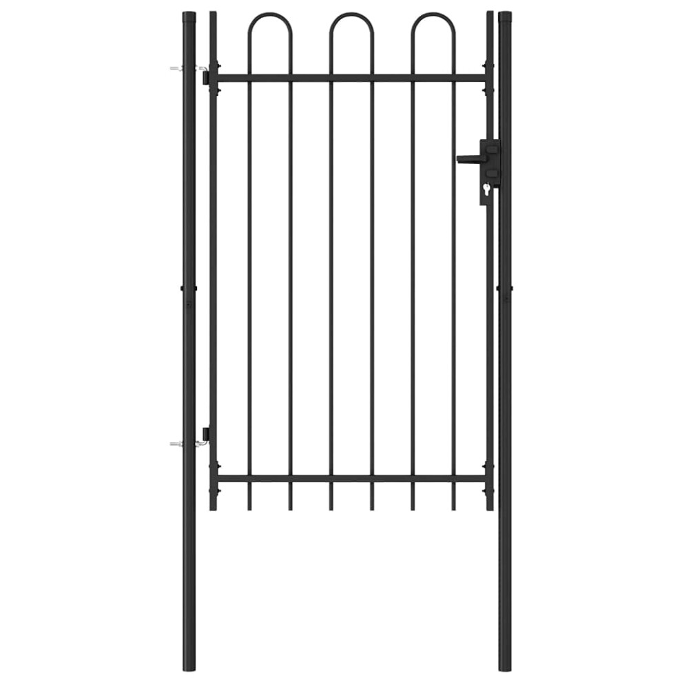 vidaXL Garden Drive Fence Gate Single Door with Arched Top Weather Resistant Outdoor Backyard Patio Fencing Barrier Steel 1x1.5m Black