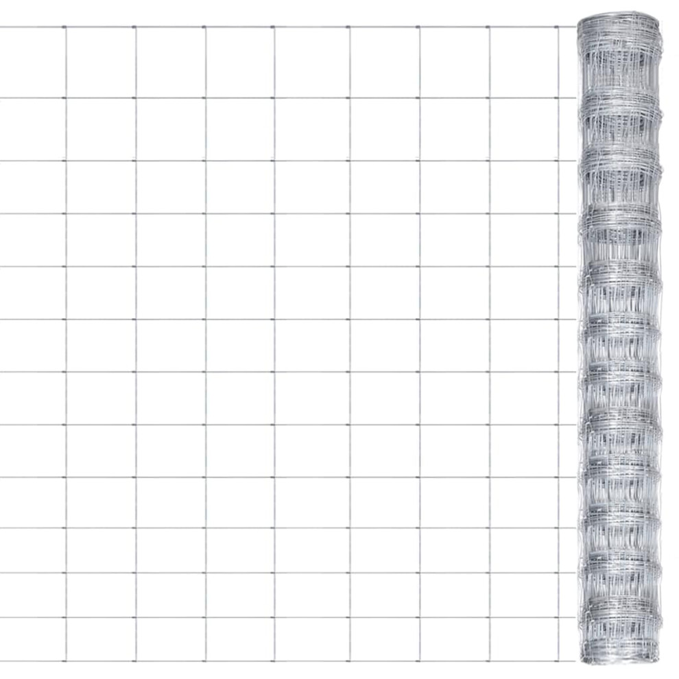 vidaXL Garden Fence Outdoor Terrace Patio Wire Fencing Poultry Netting Wire Mesh Fence Panel Guard Barrier Galvanised Steel 50x1.25 m Silver
