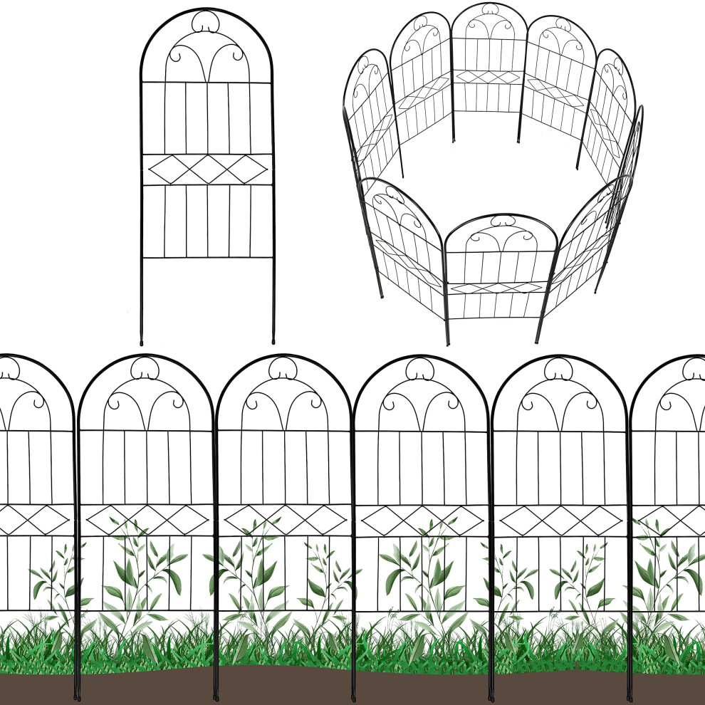 Polyjkl Decorative Garden Fence 10 Pack, 30In (H) X 10Ft (L) Rustproof Metal Wire Animal Barrier, Arched Flower Edging Border Fencing Panel For Dog, 8000512110848