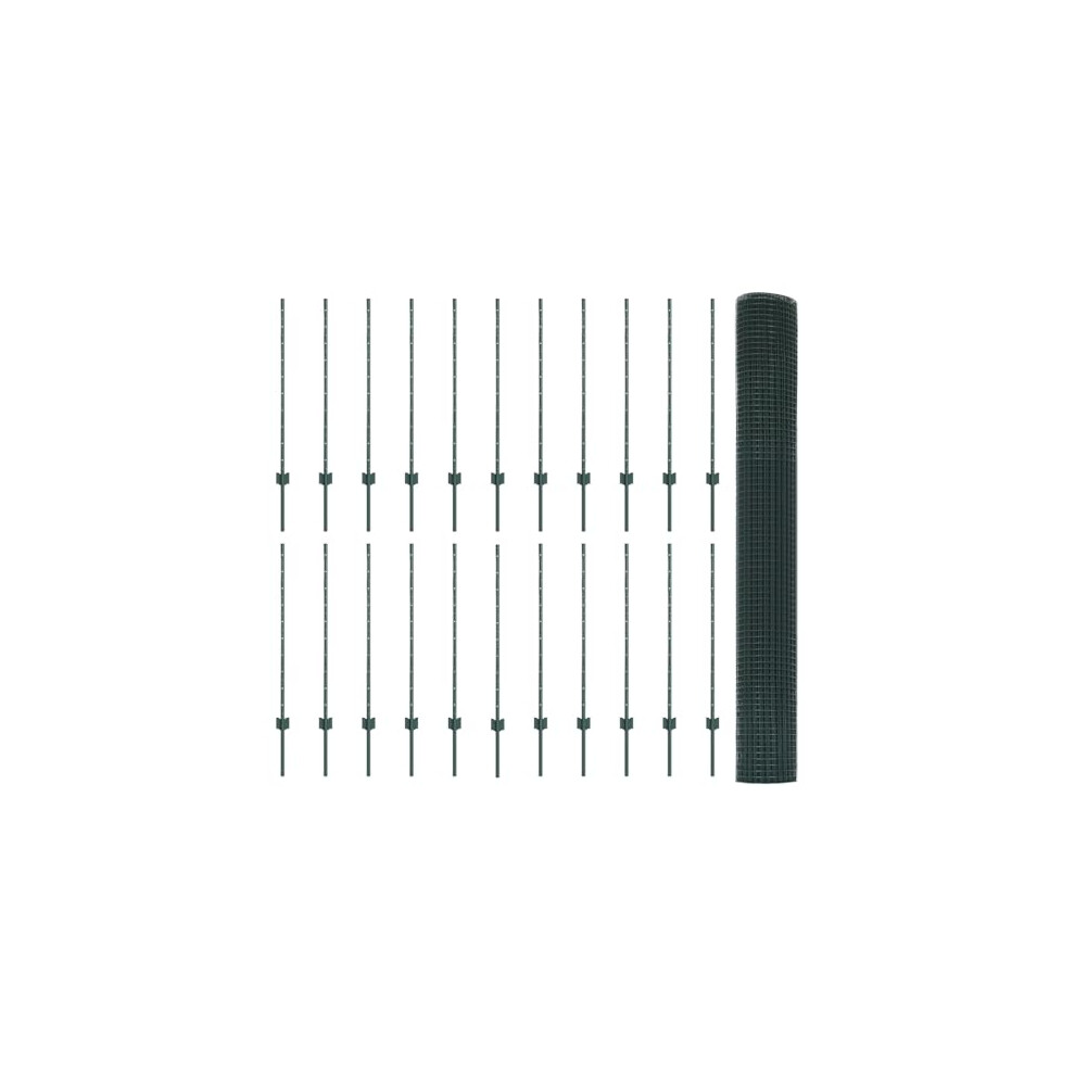 vidaXL Welded Wire Fence with 22 U-Posts Green 1x50m Steel