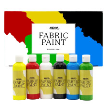 Nazca Professional Quality Fabric Paint - 6 Colours x 100ml - Permanent Textile Acrylic Paint Ideal for T-Shirts, Bags, Jeans, Sneakers, Leather and